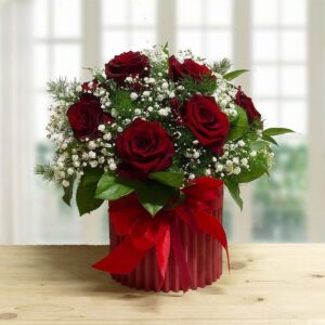 Scatola rosa di 9 rose rosse