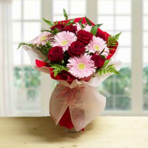 Boquet di Rose rosse e Gerbere Rosa